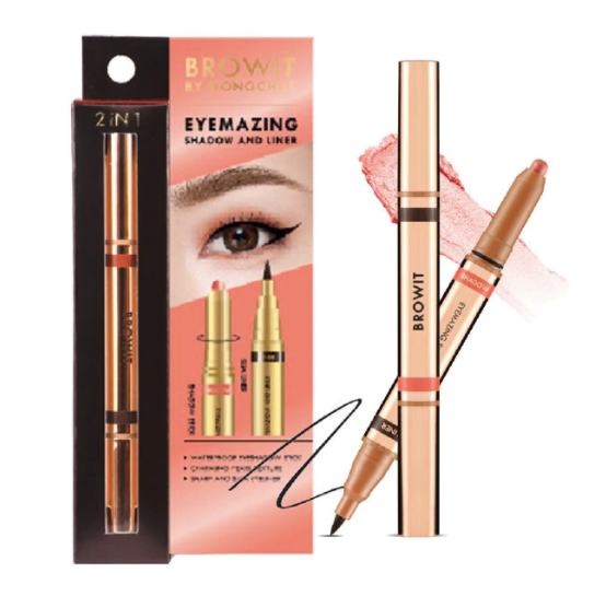 [泰國直送人氣美妝] BROWIT -  2in1防水持色眼彩筆(黑眼線筆+眼影#魅力杏色) [預購商品]