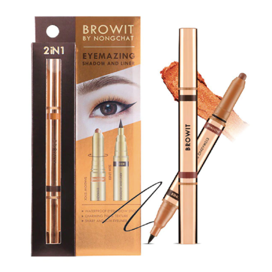 [泰國直送人氣美妝] BROWIT - 2in1防水持色眼彩筆(黑眼線筆+眼影#可可棕) [預購商品]